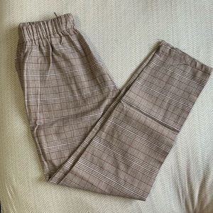 Plaid pants with drawstring